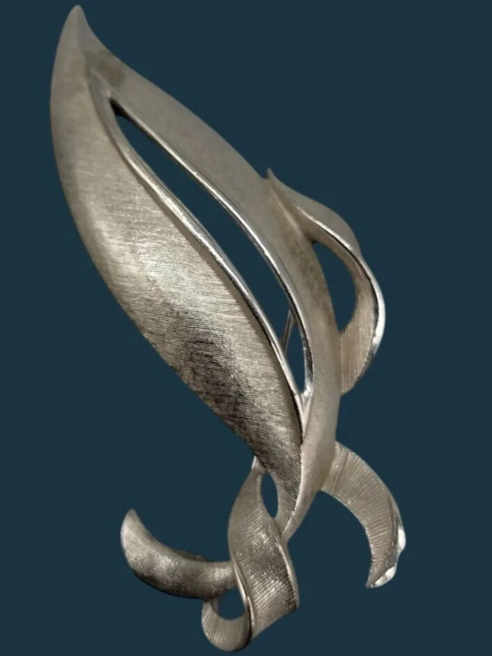 Torino Leaf Brooch Textured Silver Tone Signed Vintage